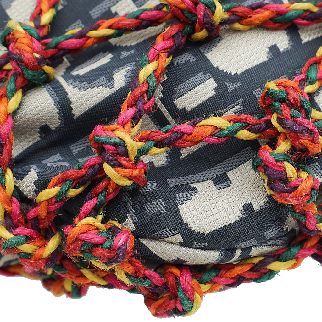 Christian Dior Navy Blur Woven Rope and Oblique Technical Fabric Net Shoulder Bag