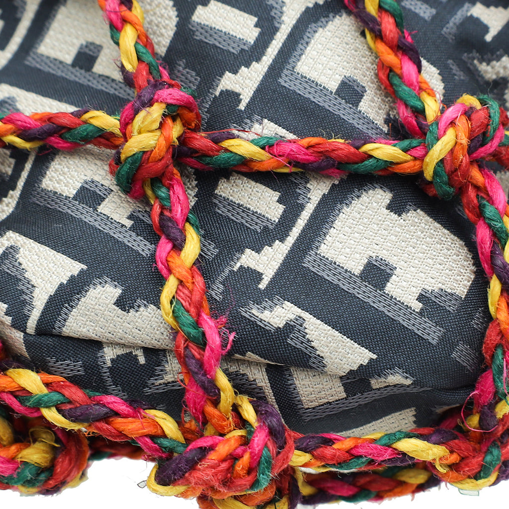 Christian Dior Navy Blur Woven Rope and Oblique Technical Fabric Net Shoulder Bag