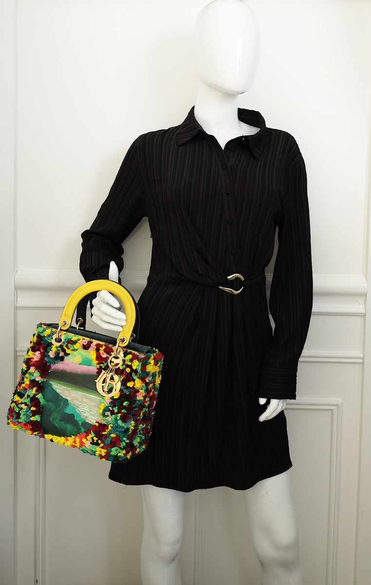 Christian Dior Yellow Multicolor L.E Shara Hughes Lady Dior Medium Bag