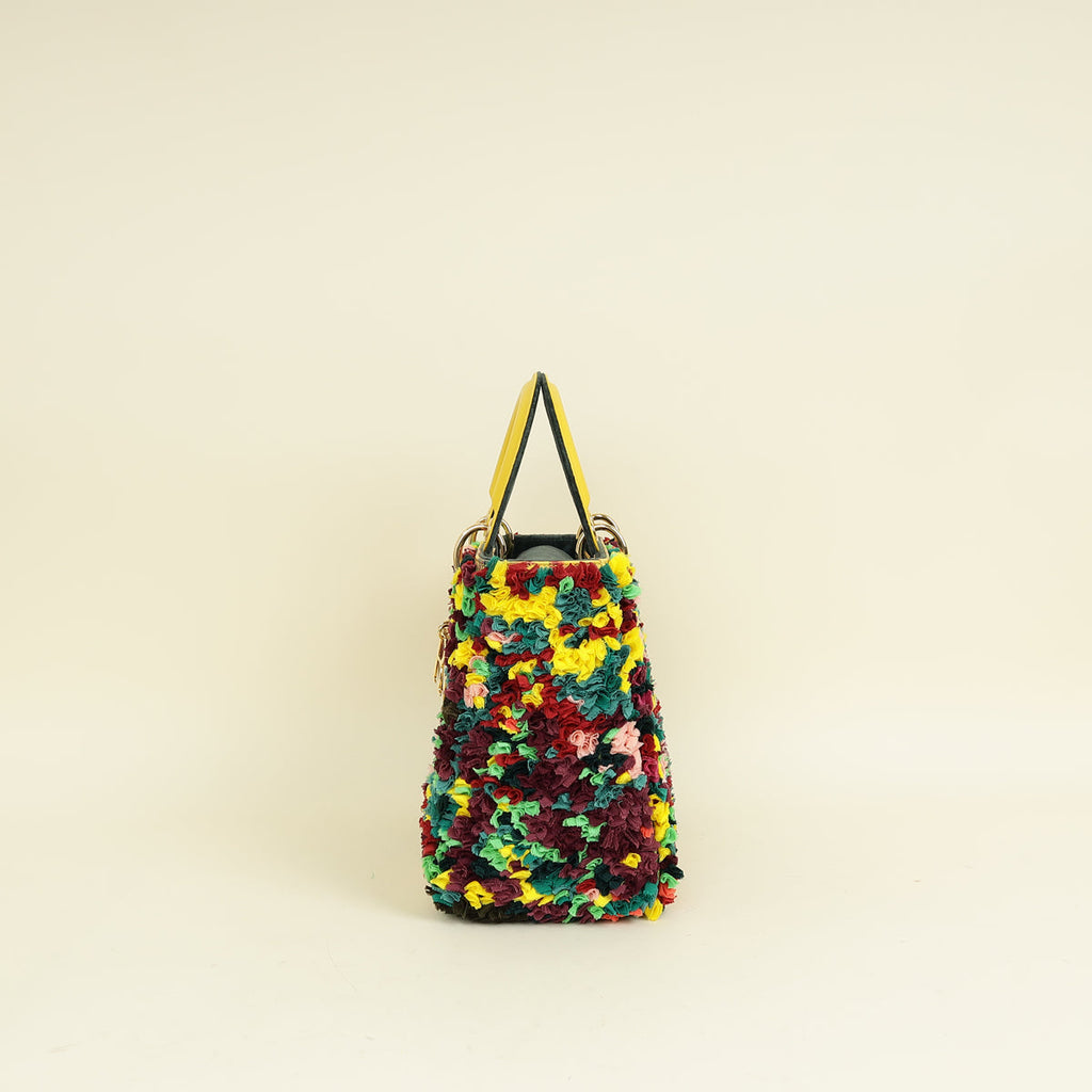 Christian Dior Yellow Multicolor L.E Shara Hughes Lady Dior Medium Bag