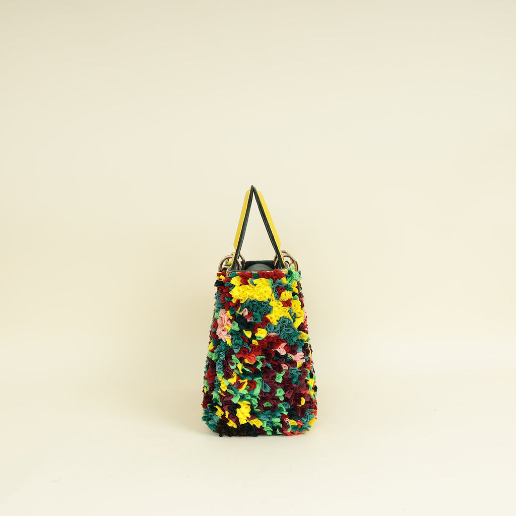 Christian Dior Yellow Multicolor L.E Shara Hughes Lady Dior Medium Bag