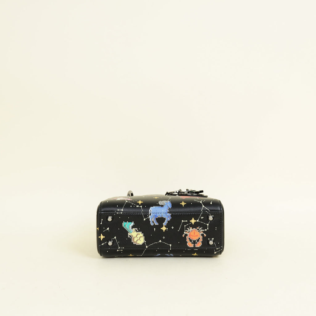 Christian Dior Black Multicolor Pixel Zodiac Print Lady Dior Mini Chain Bag
