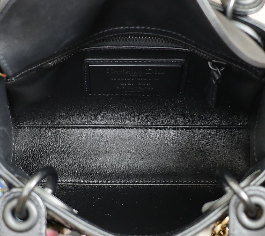 Christian Dior Black Multicolor Lady Dior X Gigi Sue Flower Beads Mini Bag