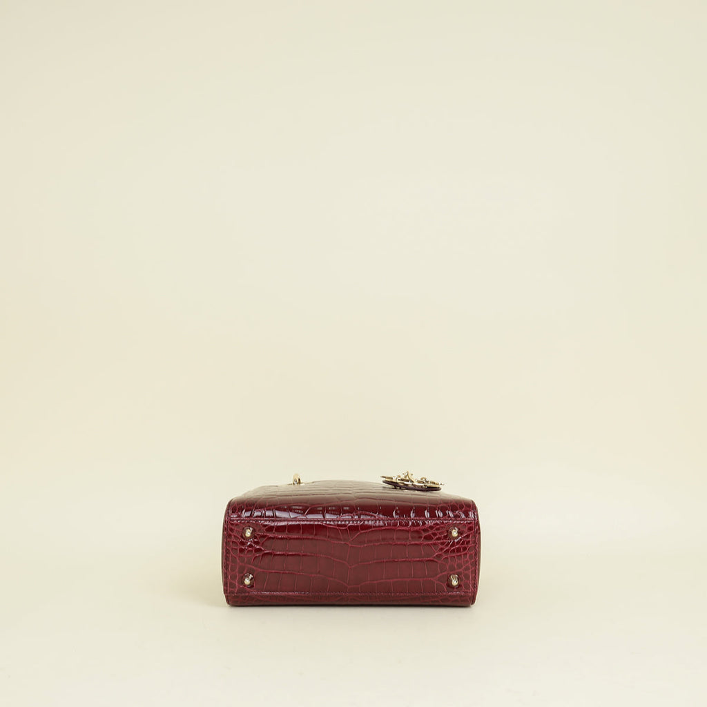 Christian Dior Burgundy Lady Dior Alligator Small Bag