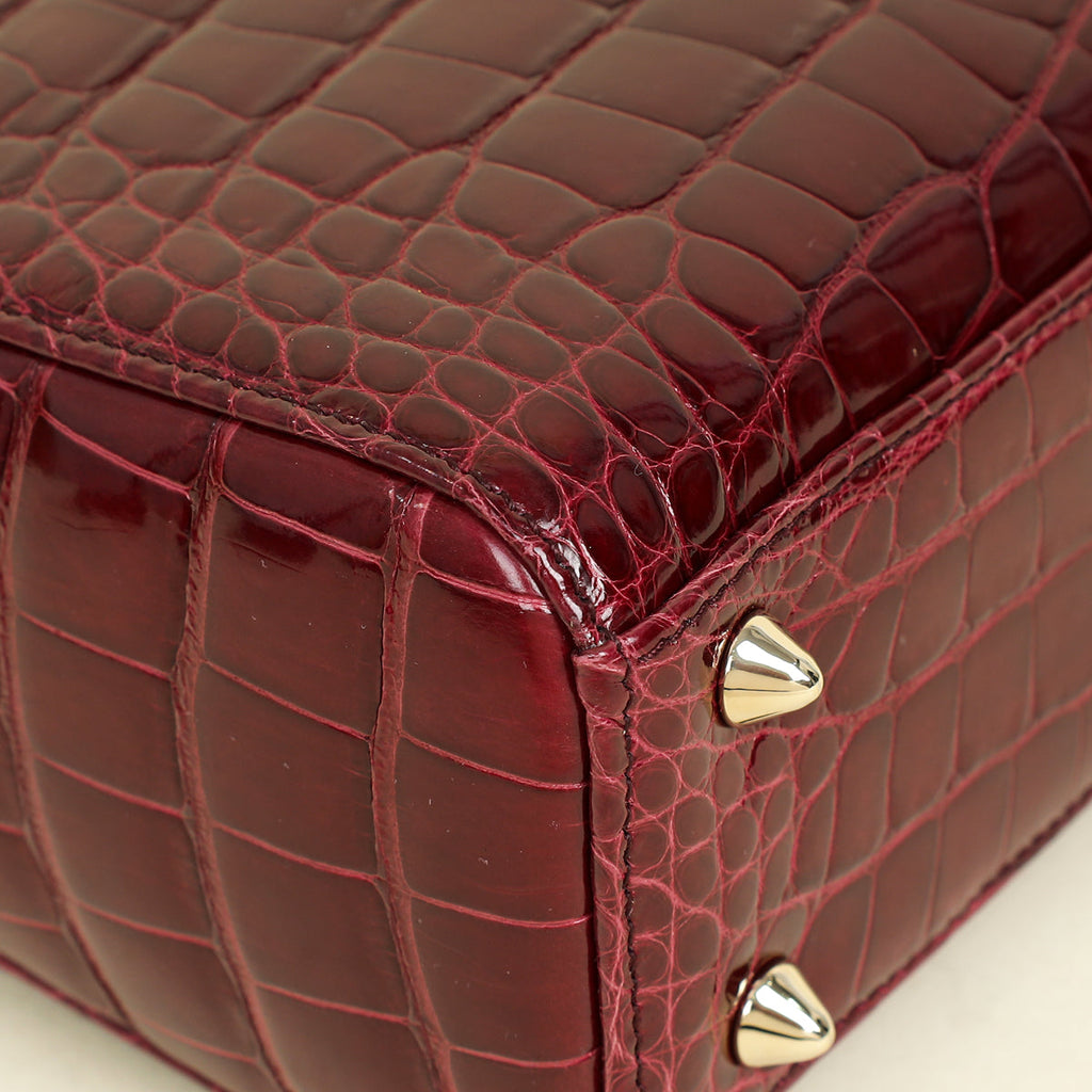 Christian Dior Burgundy Lady Dior Alligator Small Bag