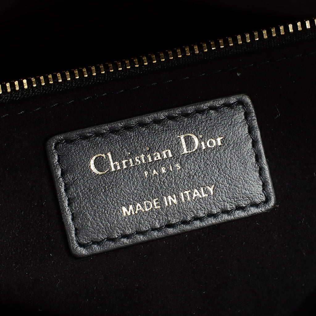 Christian Dior Bicolor Lady Dior Paris Print and Rhinestone Embroidery Medium Bag