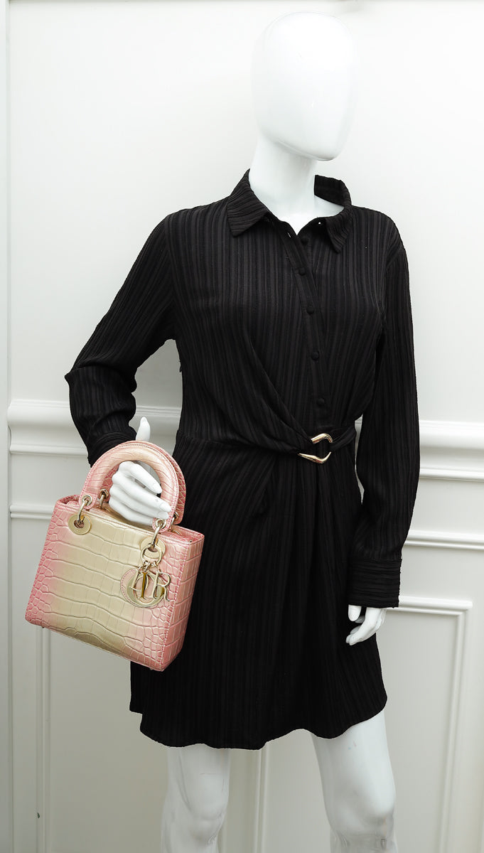 Christian Dior Metallic Bicolor Alligator Lady Dior Small Bag