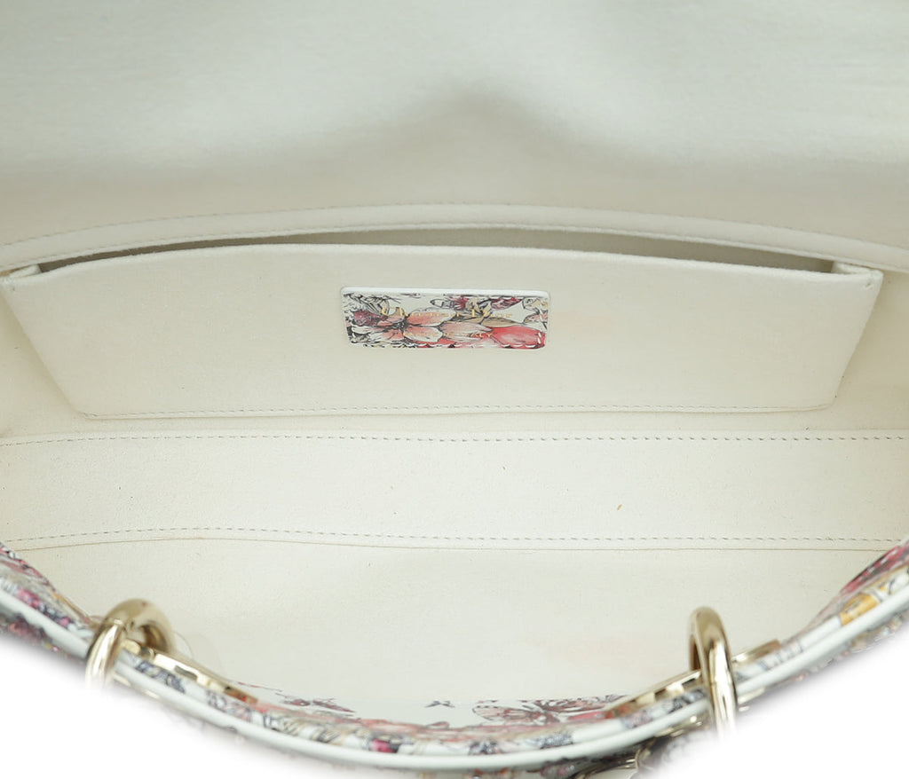 Christian Dior White Multicolor D-Joy Butterfly Printed and Embroidered Medium Bag
