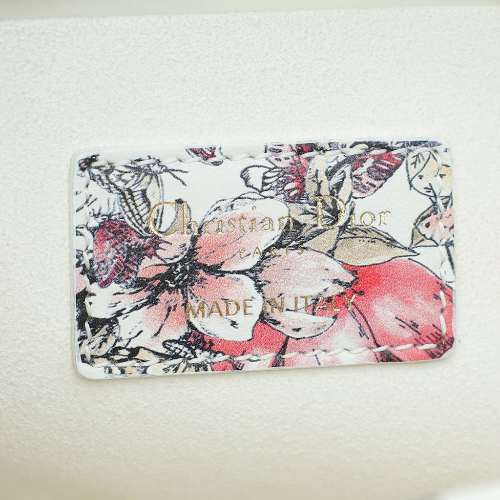 Christian Dior White Multicolor D-Joy Butterfly Printed and Embroidered Medium Bag