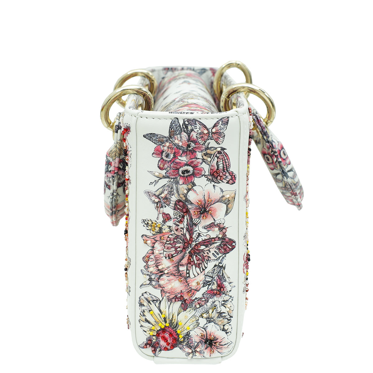 Christian Dior White Multicolor D-Joy Butterfly Printed and Embroidered Medium Bag