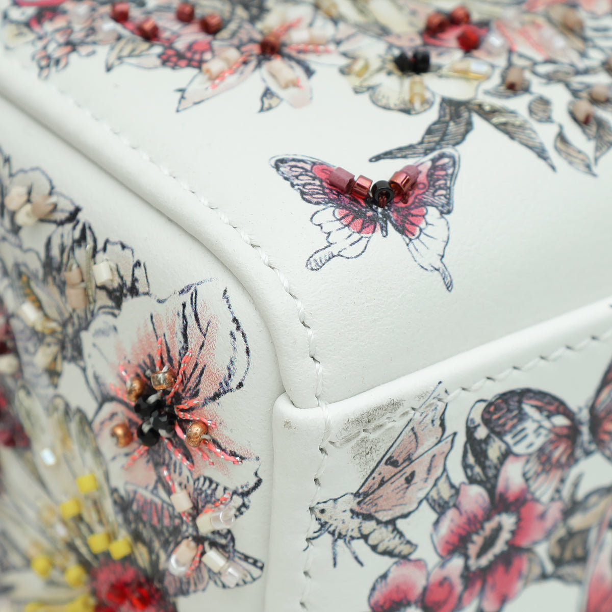 Christian Dior White Multicolor D-Joy Butterfly Printed and Embroidered Medium Bag