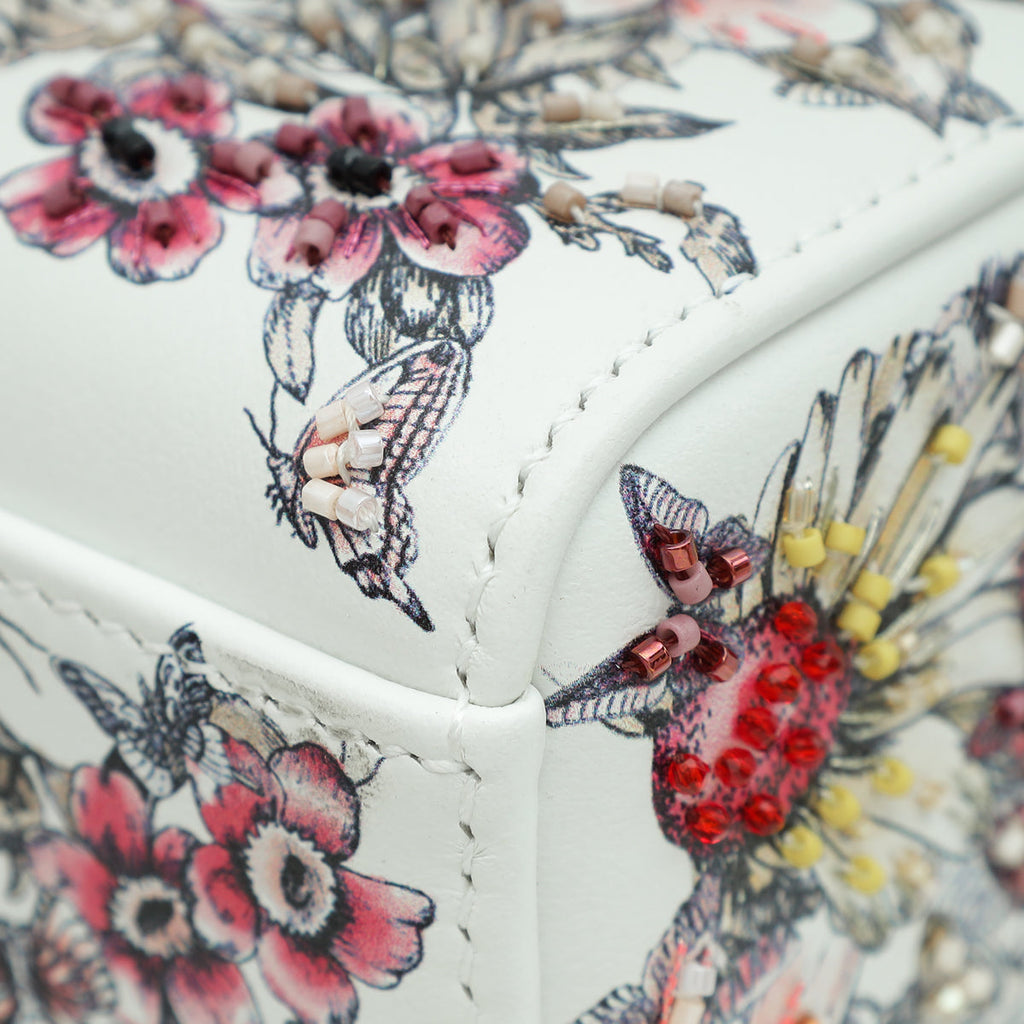 Christian Dior White Multicolor D-Joy Butterfly Printed and Embroidered Medium Bag