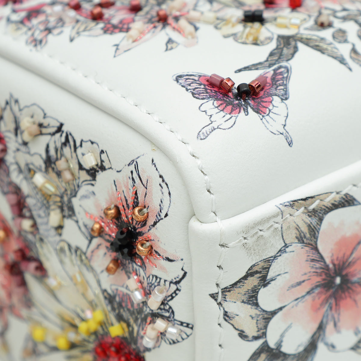 Christian Dior White Multicolor D-Joy Butterfly Printed and Embroidered Medium Bag