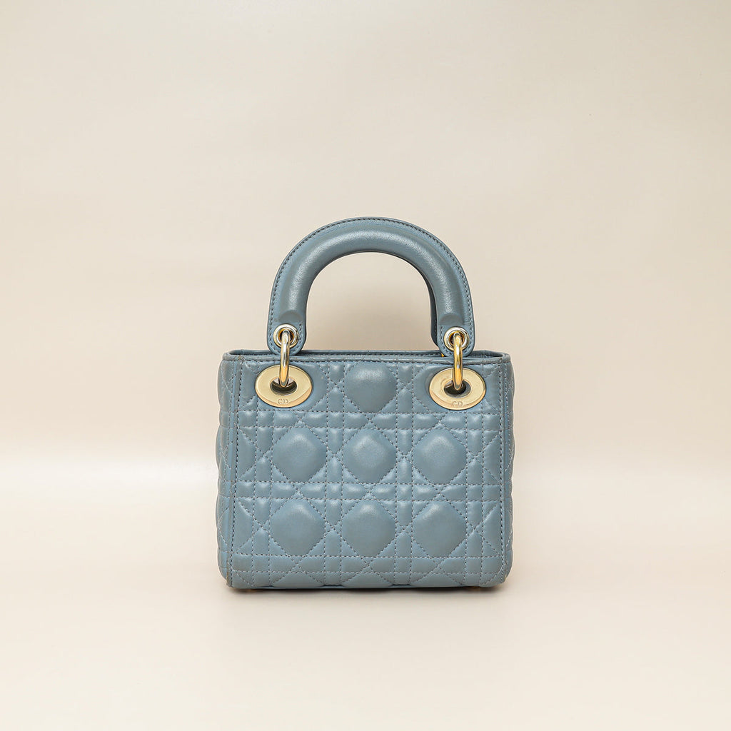 Christian Dior Blue Grey Lady Dior Mini Chain Bag