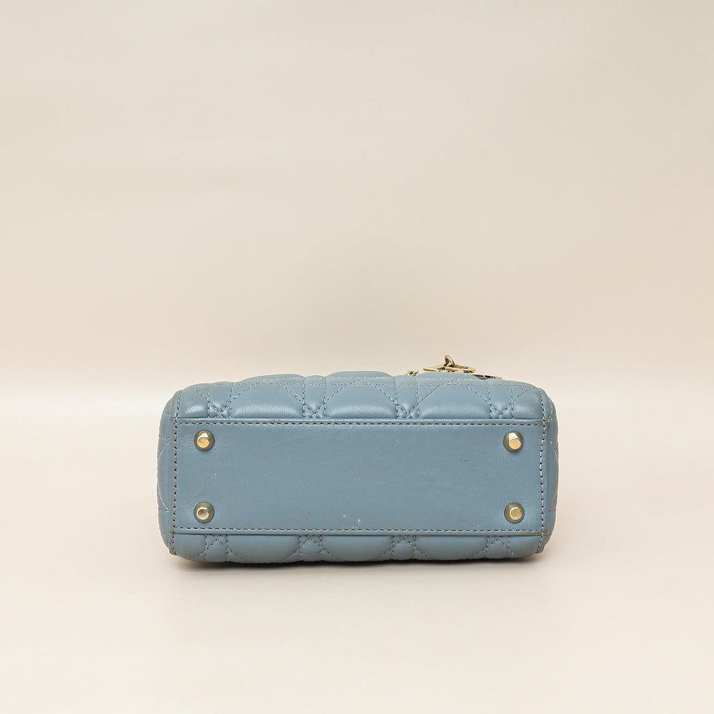 Christian Dior Blue Grey Lady Dior Mini Chain Bag