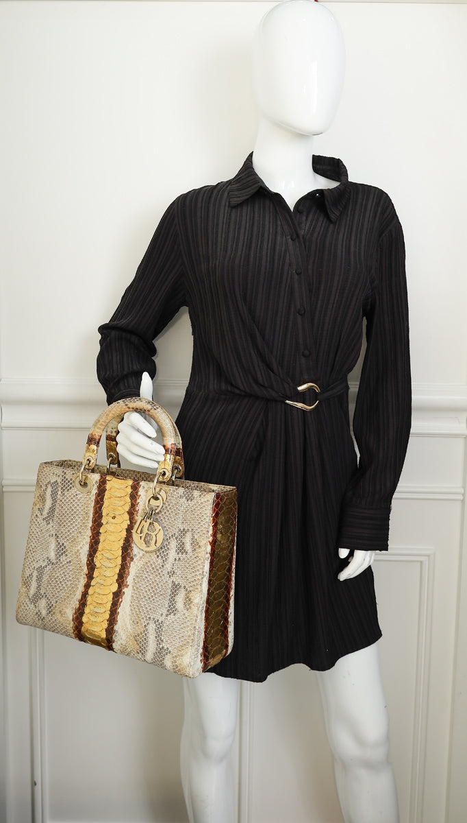 Christian Dior Bicolor Snakeskin Lady Dior Large Bag