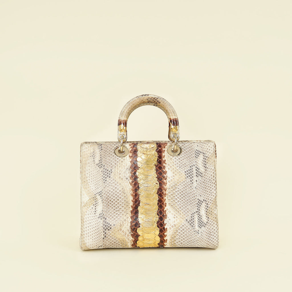 Christian Dior Bicolor Snakeskin Lady Dior Large Bag
