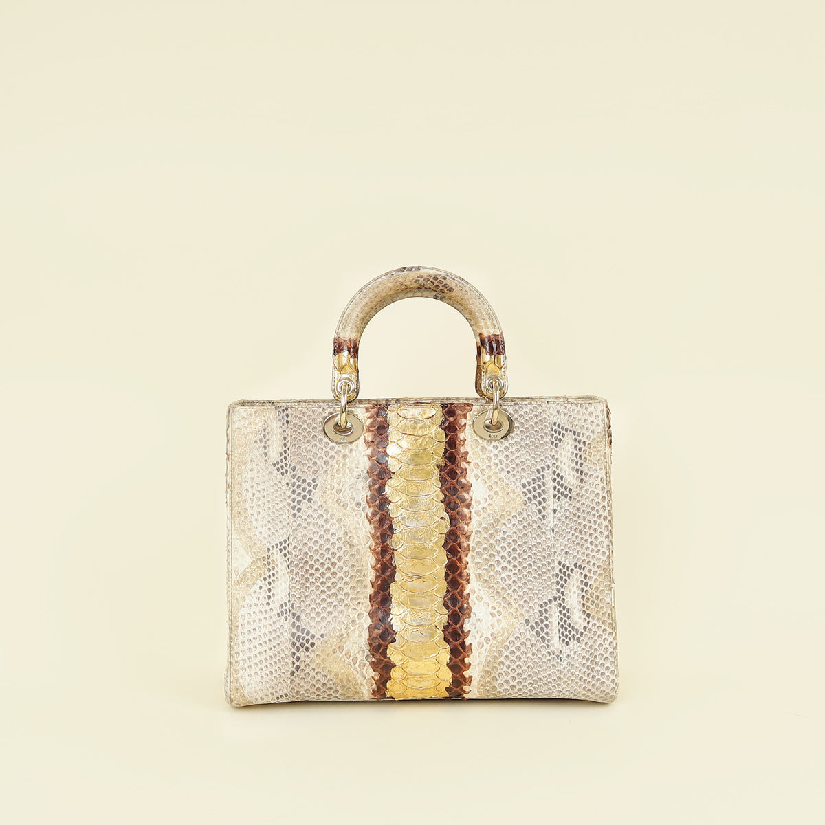 Christian Dior Bicolor Snakeskin Lady Dior Large Bag