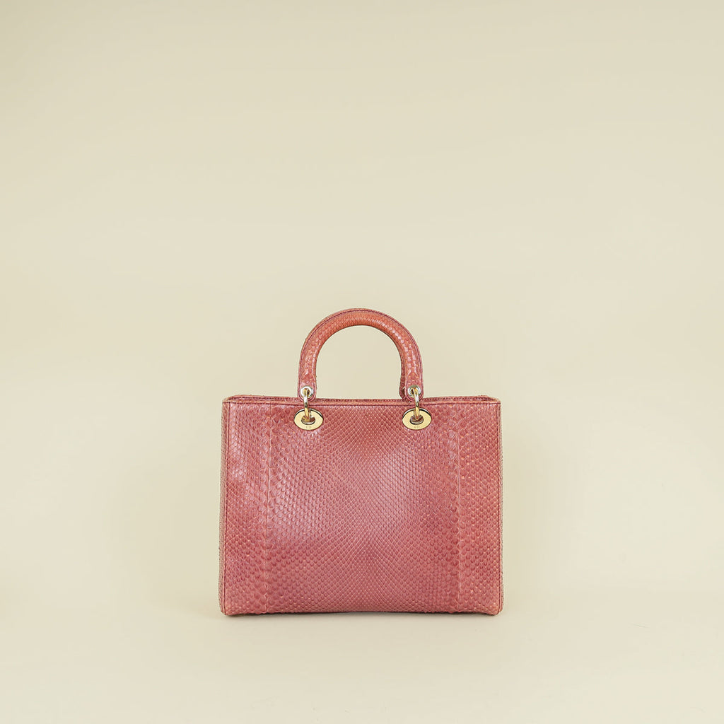 Christian Dior Mauve Pink Snakeskin Lady Dior Large Bag