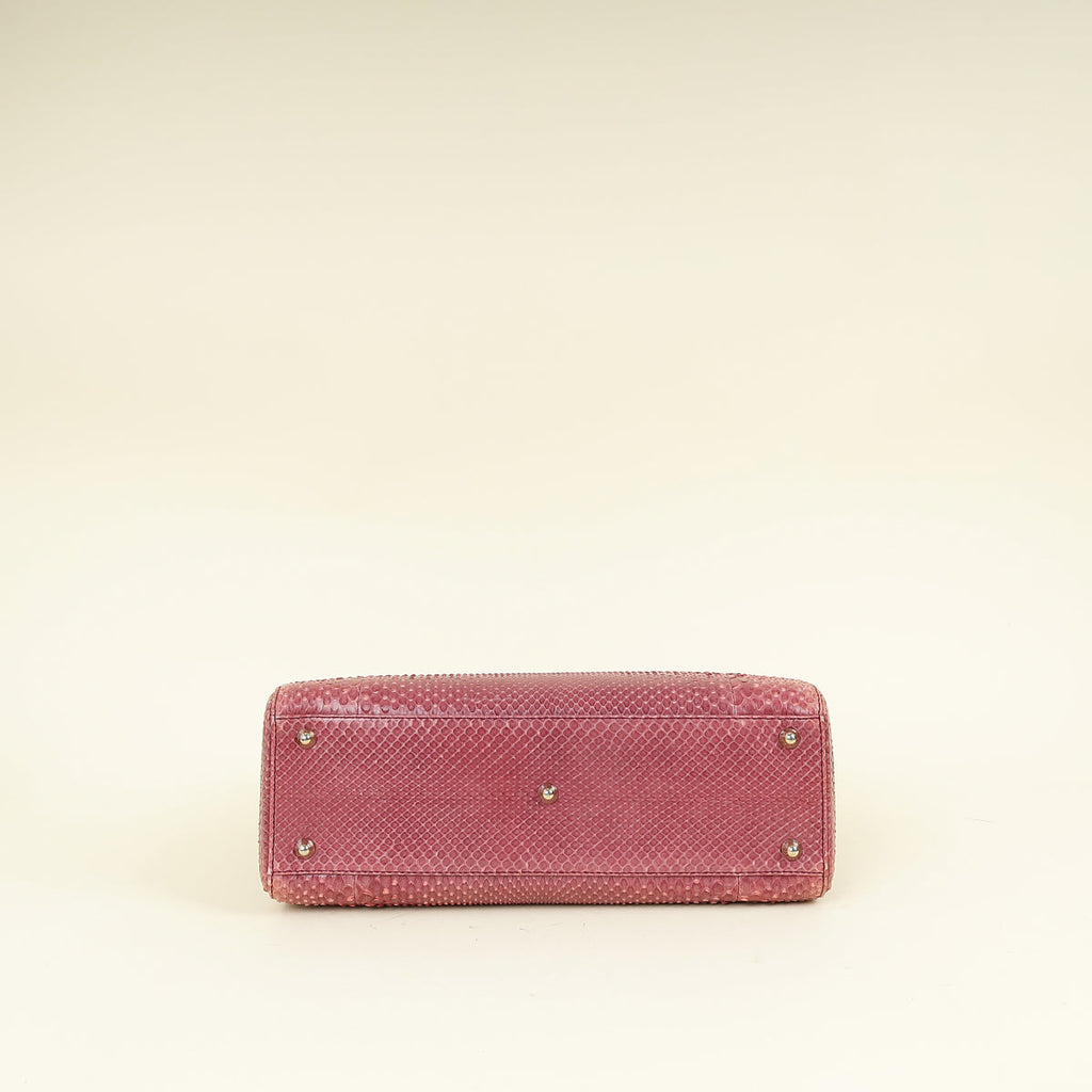 Christian Dior Mauve Pink Snakeskin Lady Dior Large Bag
