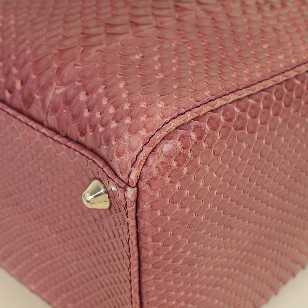 Christian Dior Mauve Pink Snakeskin Lady Dior Large Bag