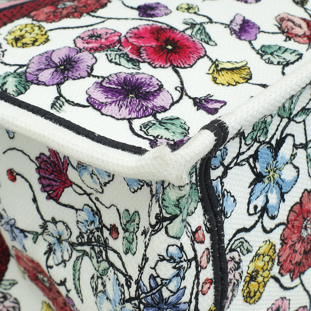 Christian Dior White Multicolor Florilegio Embroidered Book Tote Large Bag