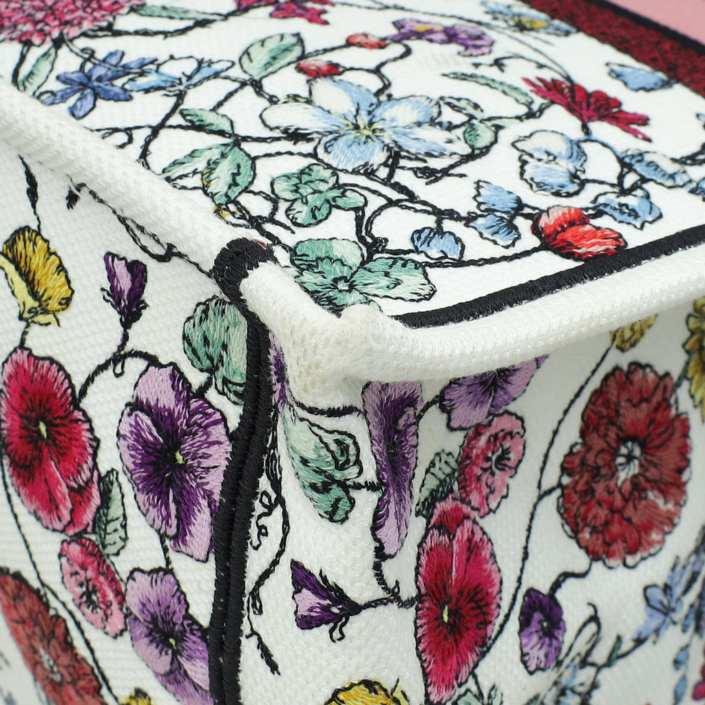 Christian Dior White Multicolor Florilegio Embroidered Book Tote Large Bag