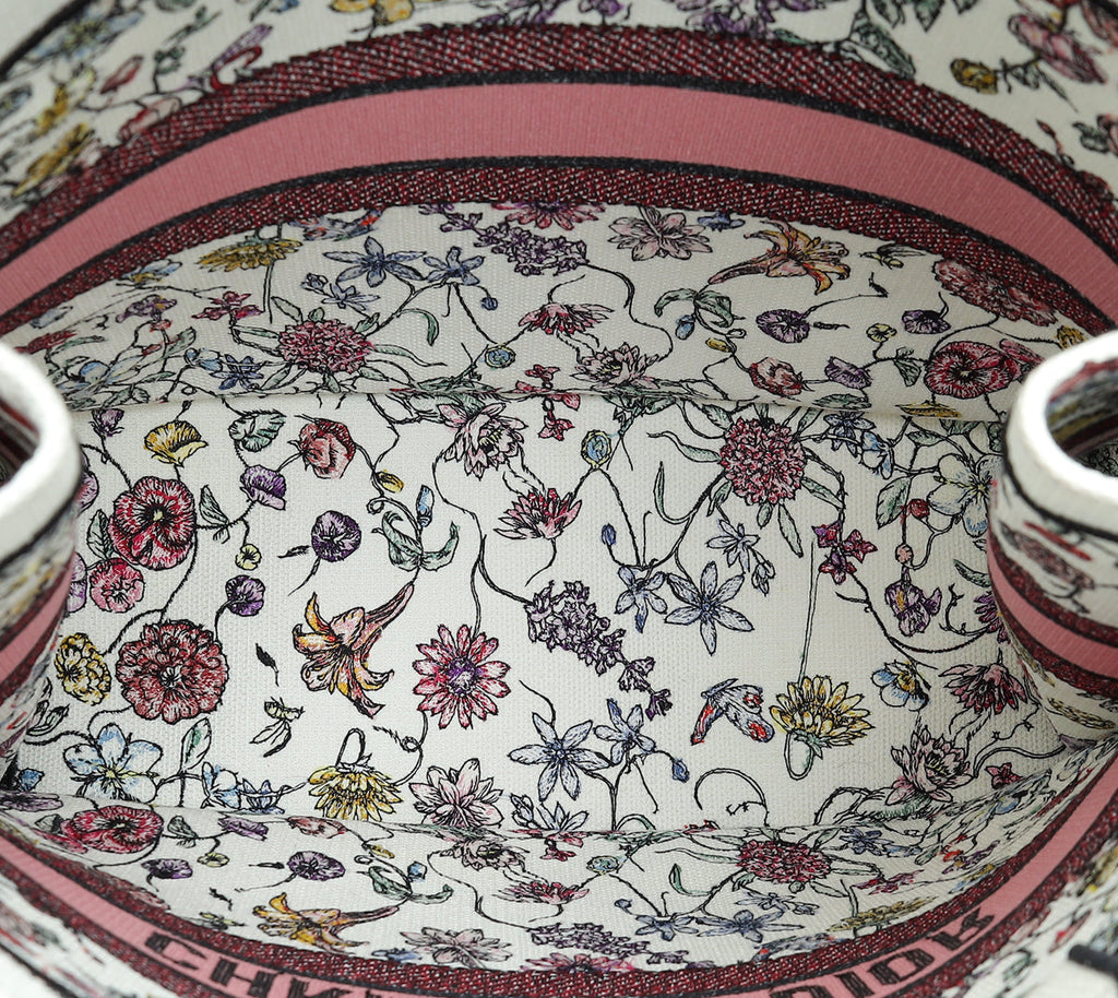 Christian Dior White Multicolor Florilegio Embroidered Book Tote Large Bag