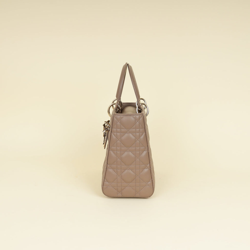 Christian Dior Taupe Gray Cannage Lady Dior Medium Bag