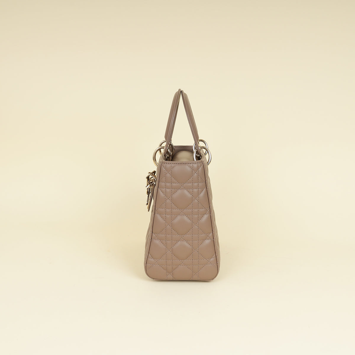 Christian Dior Taupe Gray Cannage Lady Dior Medium Bag