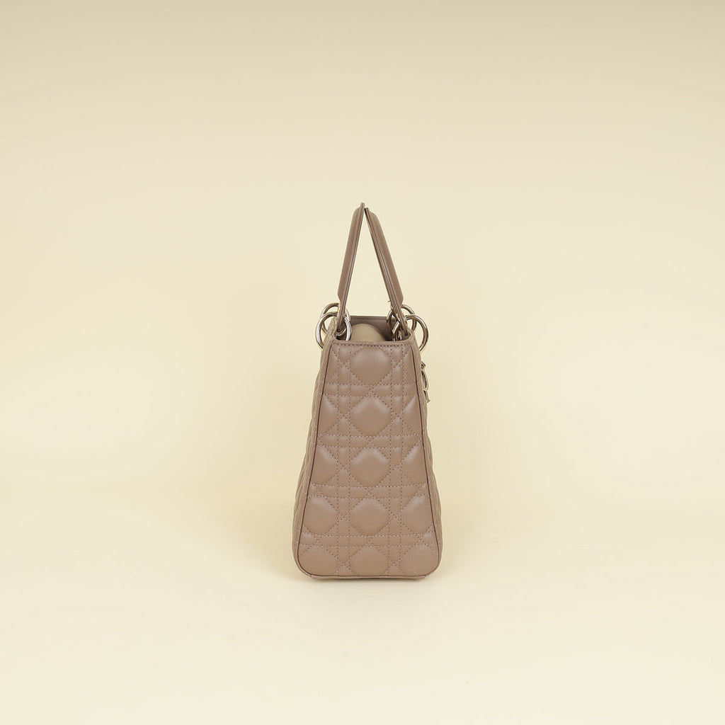 Christian Dior Taupe Gray Cannage Lady Dior Medium Bag