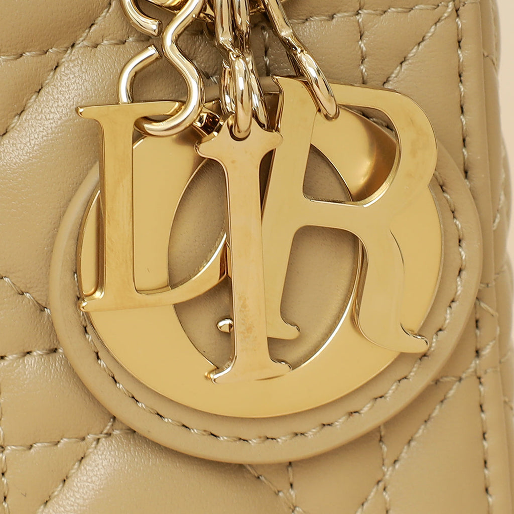 Christian Dior Dark Beige Mini Chain Lady Dior Bag w/ Twilly