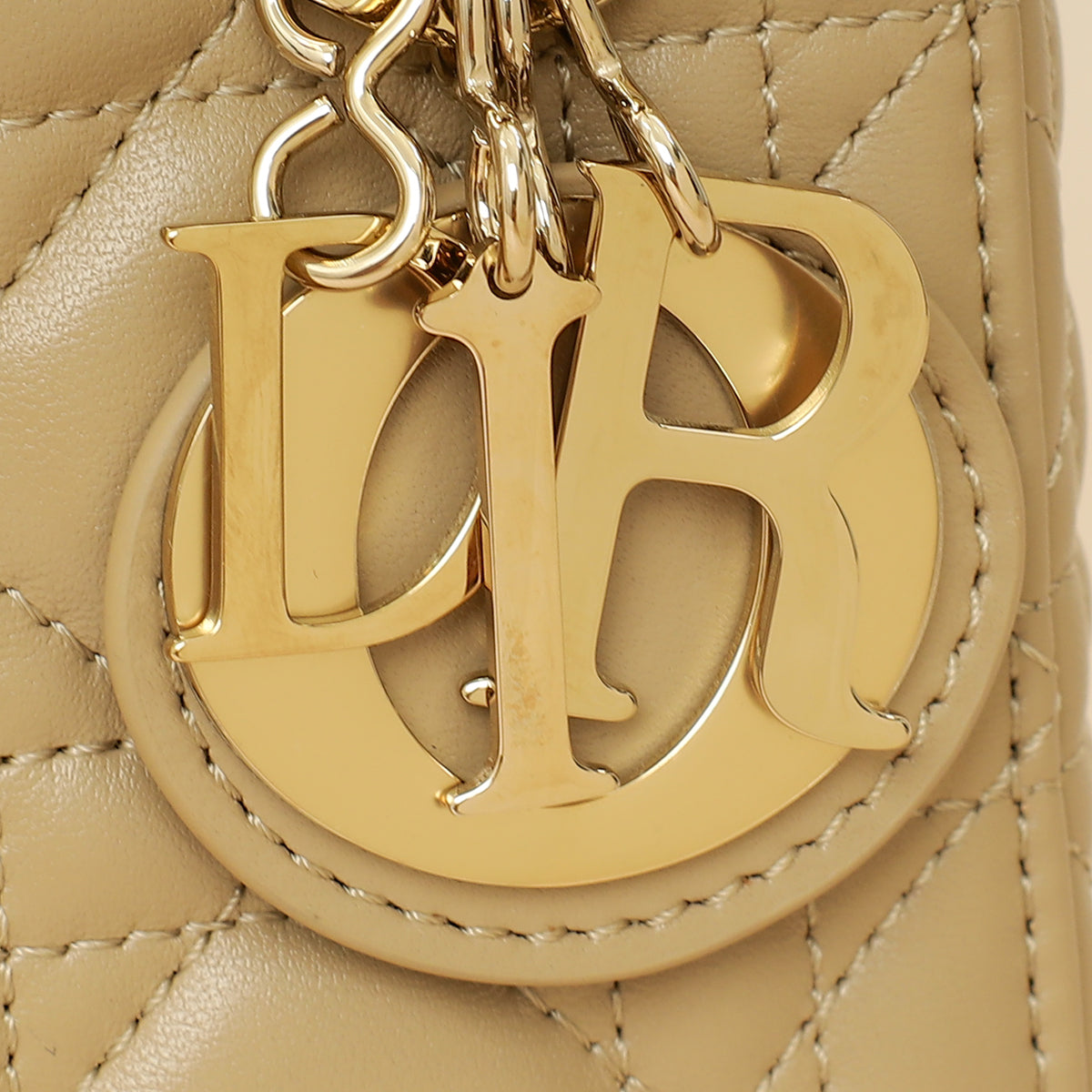 Christian Dior Dark Beige Mini Chain Lady Dior Bag w/ Twilly