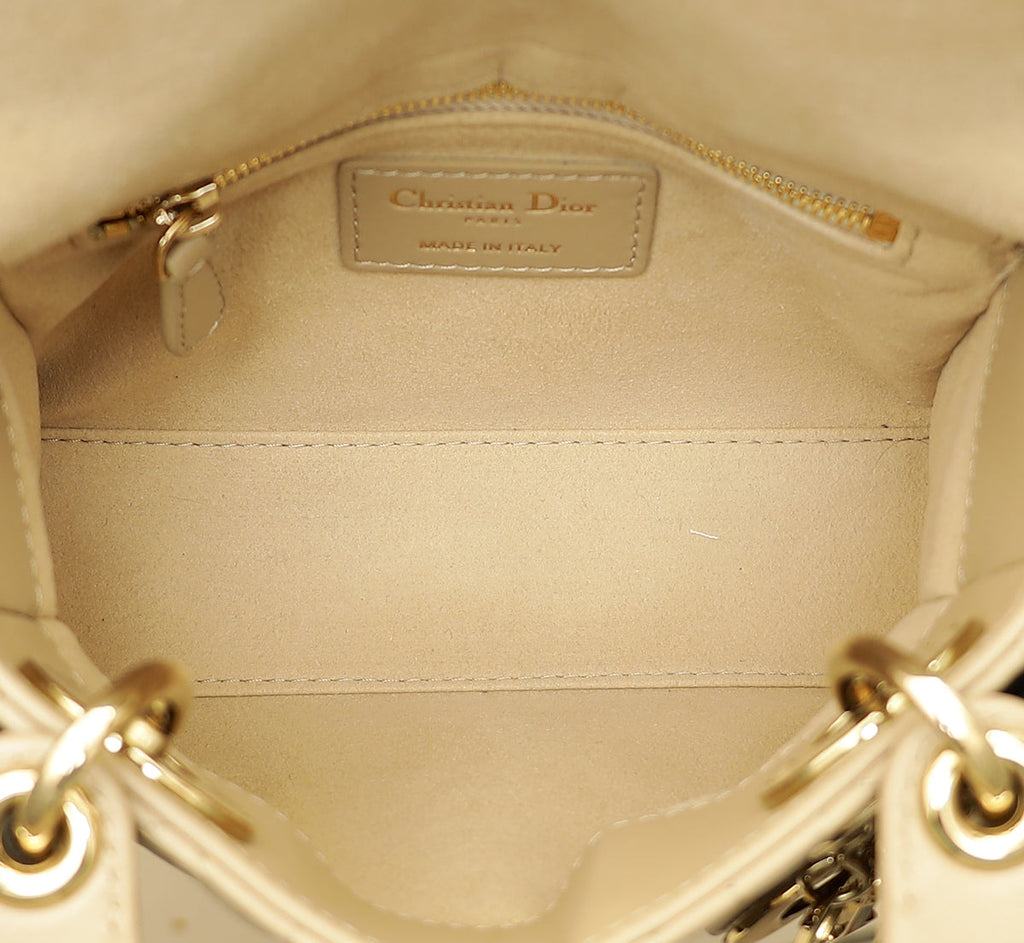 Christian Dior Dark Beige Mini Chain Lady Dior Bag w/ Twilly