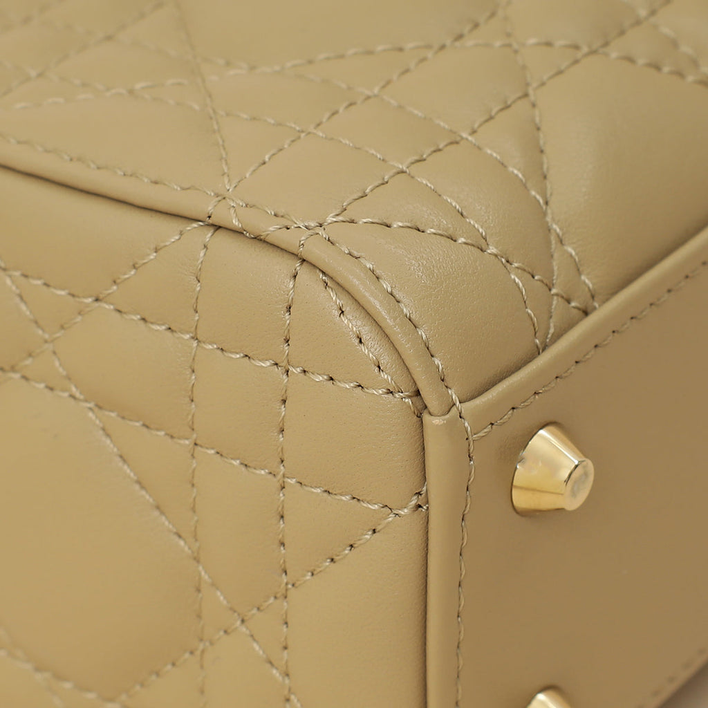Christian Dior Dark Beige Mini Chain Lady Dior Bag w/ Twilly