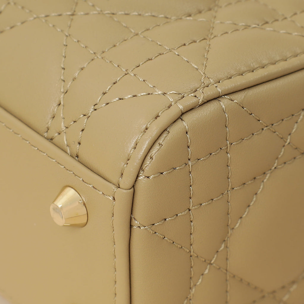 Christian Dior Dark Beige Mini Chain Lady Dior Bag w/ Twilly