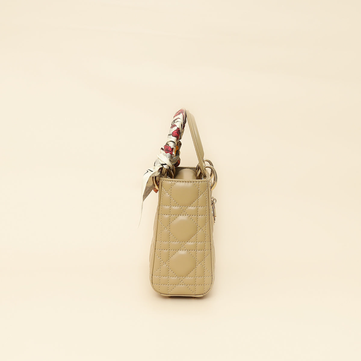 Christian Dior Dark Beige Mini Chain Lady Dior Bag w/ Twilly