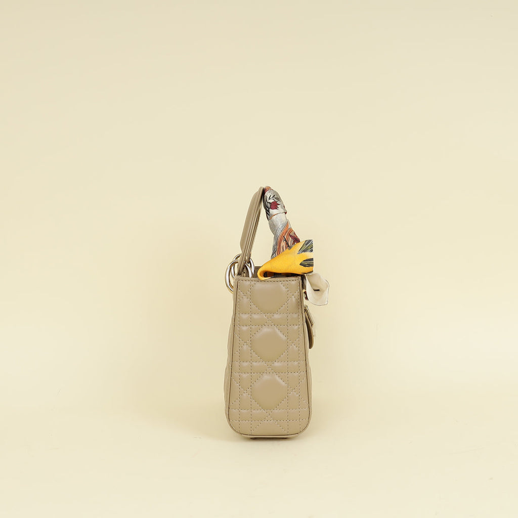 Christian Dior Beige Lady Dior Mini Chain Bag w/ Twilly
