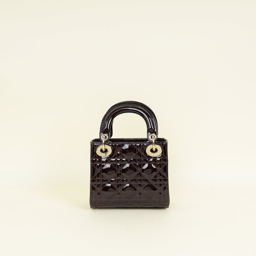 Christian Dior Dark Wine Lady Dior Patent Mini Chain Bag