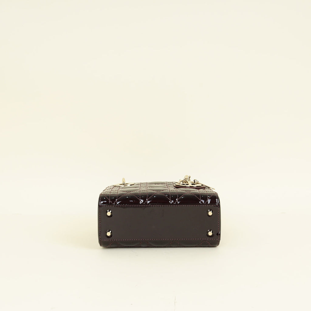 Christian Dior Dark Wine Lady Dior Patent Mini Chain Bag