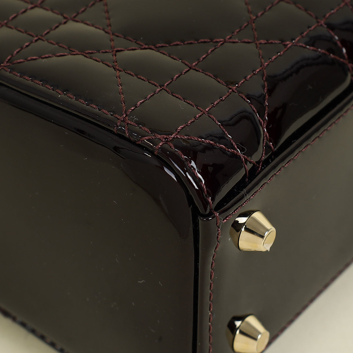 Christian Dior Dark Wine Lady Dior Patent Mini Chain Bag
