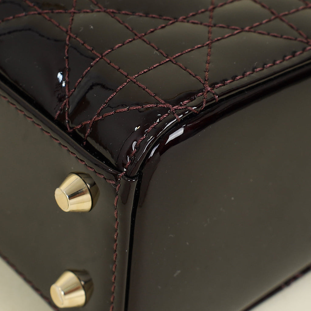 Christian Dior Dark Wine Lady Dior Patent Mini Chain Bag