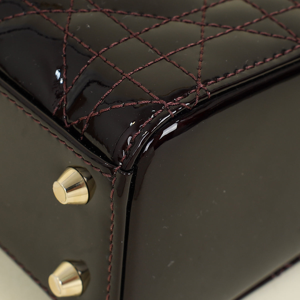 Christian Dior Dark Wine Lady Dior Patent Mini Chain Bag