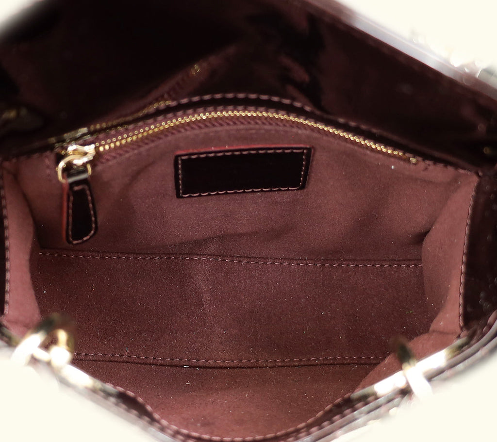Christian Dior Dark Wine Lady Dior Patent Mini Chain Bag