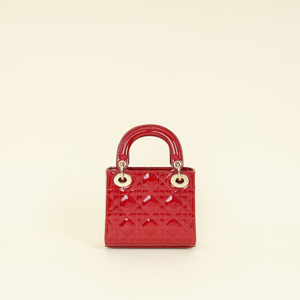 Christian Dior Cherry Red Lady Dior Mini Chain Bag