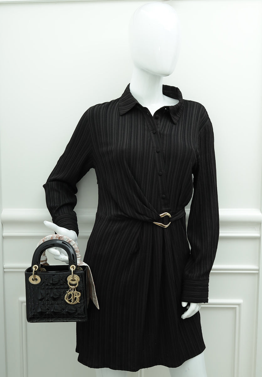 Christian Dior Black Chain Mini Lady Dior Bag W/ Twilly