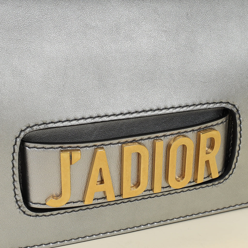 Christian Dior Metallic Grey J'adior Medium Flap Chain Bag