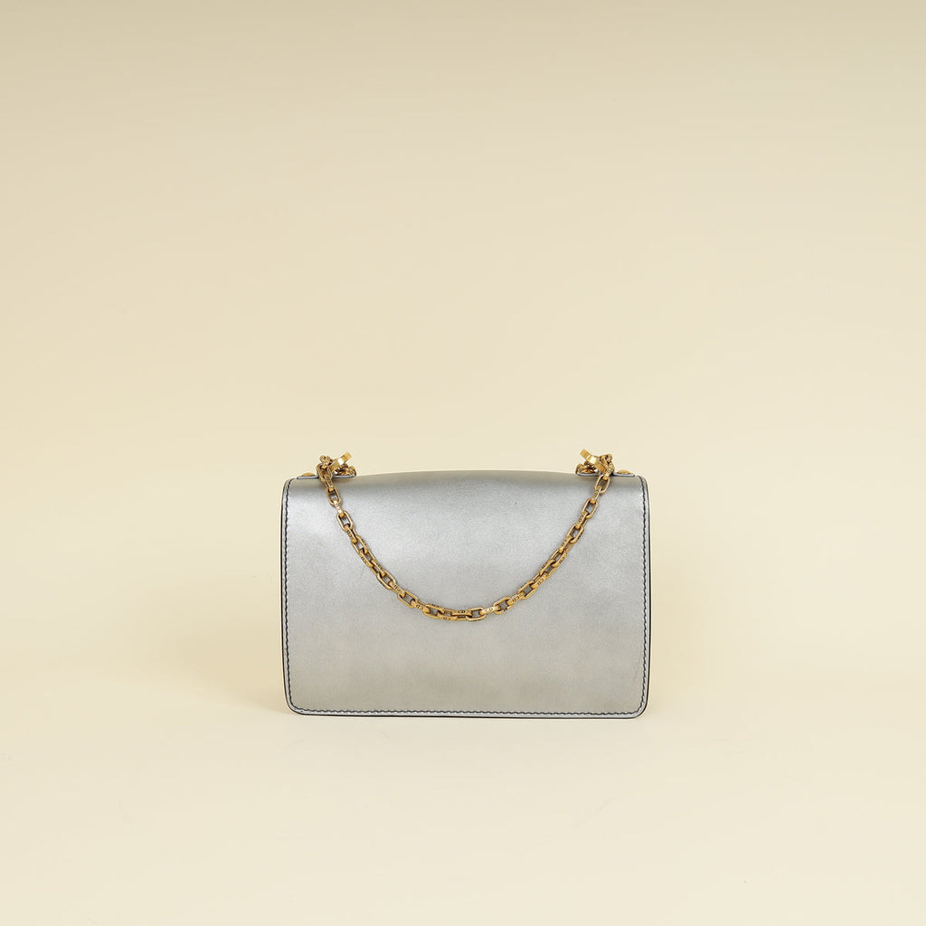 Christian Dior Metallic Grey J'adior Medium Flap Chain Bag