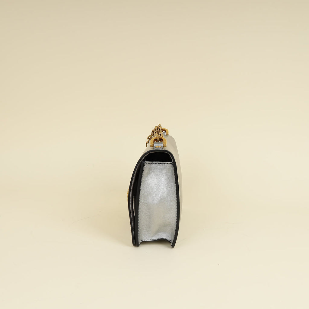 Christian Dior Metallic Grey J'adior Medium Flap Chain Bag