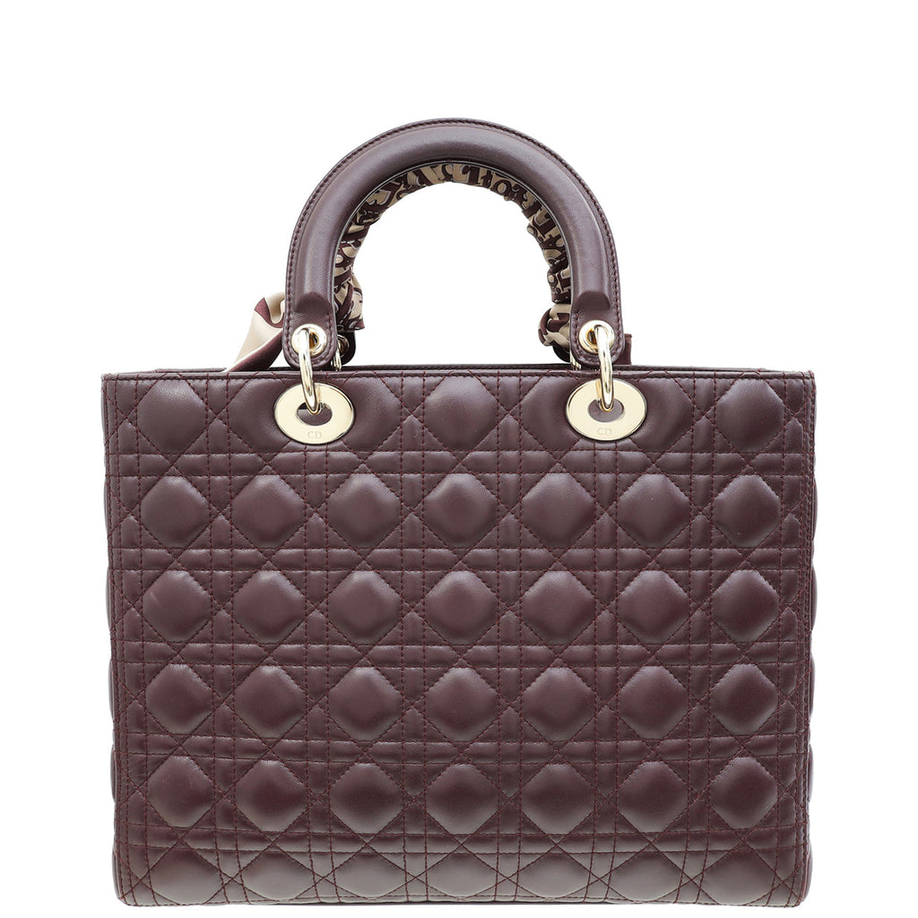 Christian Dior Burgundy Lady Dior Large Bag W/ Twilly